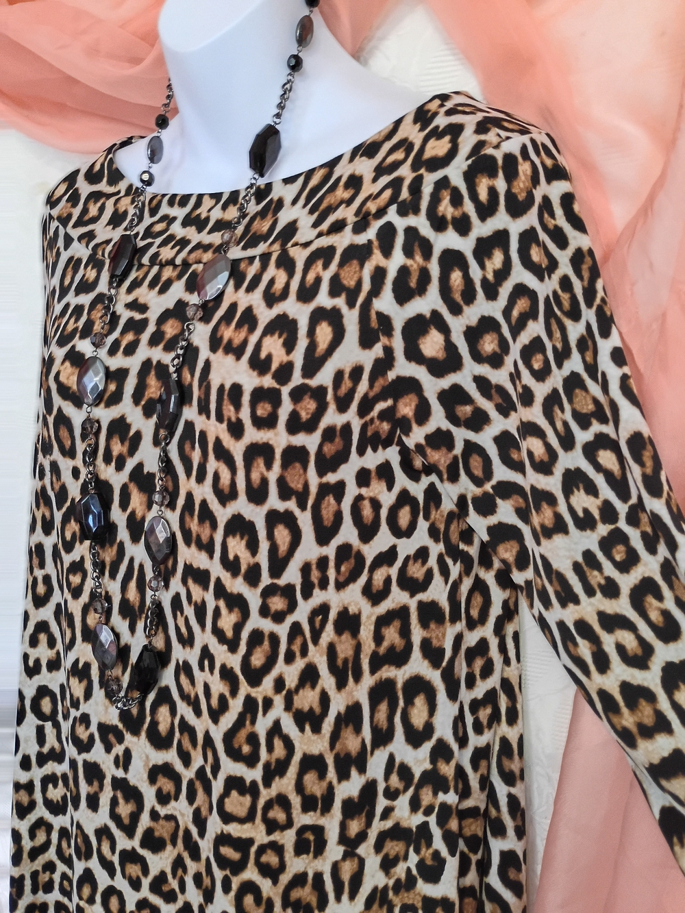 Chico's Leopard Print 3/4-Sleeve Tunic - Brown/Cream/Black - Picture 3 of 6